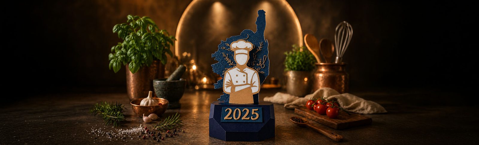 Trophée sur-mesure 2025 en forme de Corse - Cuisinier Corse - PolyFabric impression 3D Ajaccio